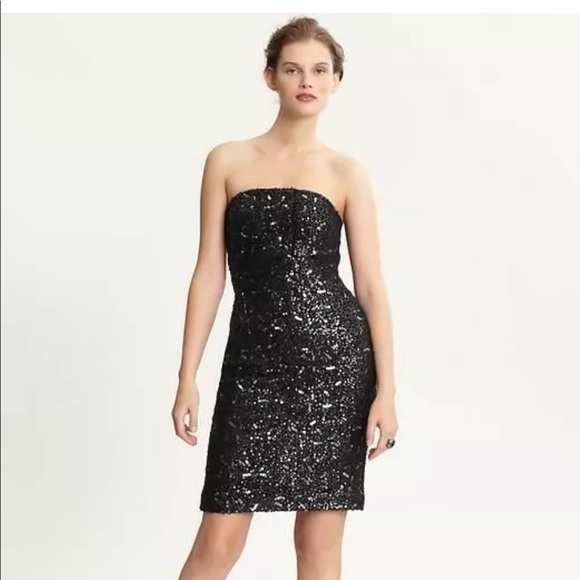 NWT -Banana Republic Black Strapless Sequins Dress - Picture 1 of 2